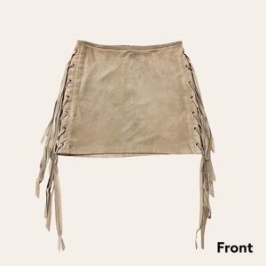 Chelsea & Violet Tan Faux Suede Fringe Mini Skirt